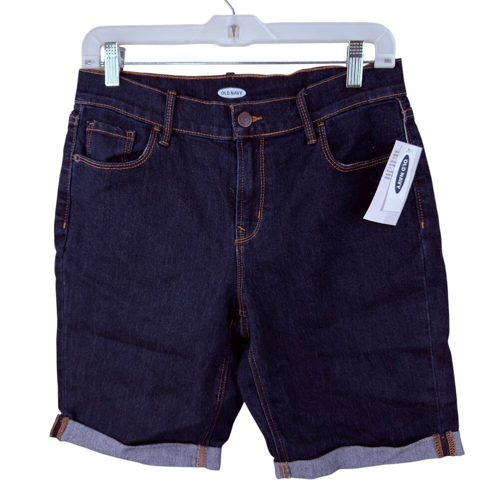 Old Navy Women's Mid-Rise Slim Bermuda Jean Shorts Dark Wash NWT SIZE 6